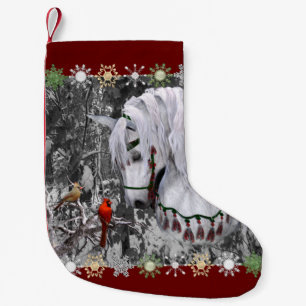 Petite Chaussette De Noël Le Cheval de Noël et les cardinaux en plein vol