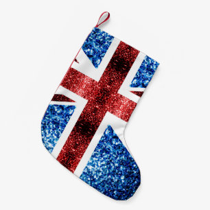 Petite Chaussette De Noël Le drapeau BRITANNIQUE rouge et le bleu miroite