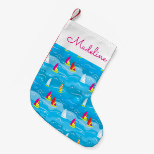 Petite Chaussette De Noël Le motif au néon de yacht ajoutent votre nom
