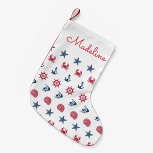Petite Chaussette De Noël Le motif blanc et bleu rouge   de symbole de mer