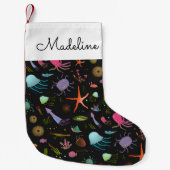 Petite Chaussette De Noël Le motif | de créatures de mer ajoutent votre nom (Devant)
