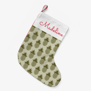 Petite Chaussette De Noël Le motif kaki d'ananas ajoutent votre nom