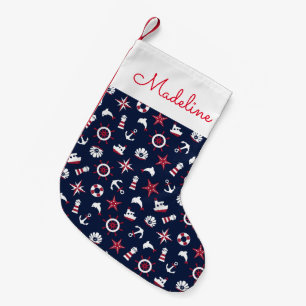 Petite Chaussette De Noël Le motif nautique   de mer ajoutent votre nom