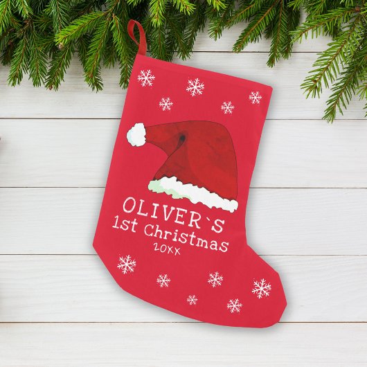 Petite Chaussette De Noël Le premier flocon de Noël Rouge Père Noël Flocon d