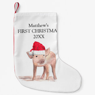 Petite Chaussette De Noël Le premier Noël de bébé Cochonnet Porc Forêt Garço