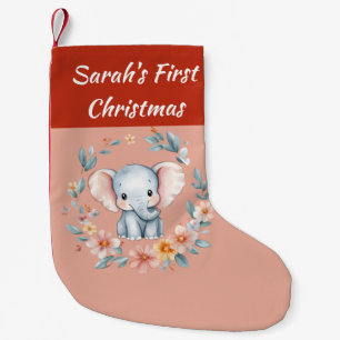 Petite Chaussette De Noël Le premier Noël de bébé Éléphant floral mignon