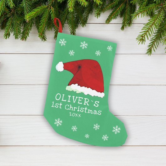 Petite Chaussette De Noël Le premier Noël du Père Noël Chat de neige vert