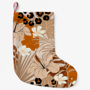 Petite Chaussette De Noël Léopard fourrure tropicale feuille fleurs d'hibisc