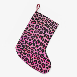 Petite Chaussette De Noël Léopard noir et rose chaud