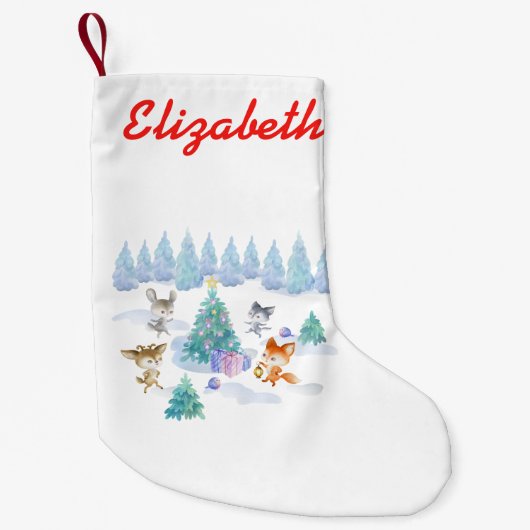 Petite Chaussette De Noël Les Animaux De Forêt Dansant Autour De L'Arbre De  (Devant)