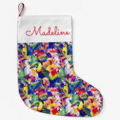 Petite Chaussette De Noël Les perroquets d'aquarelle | ajoutent votre nom (Devant)