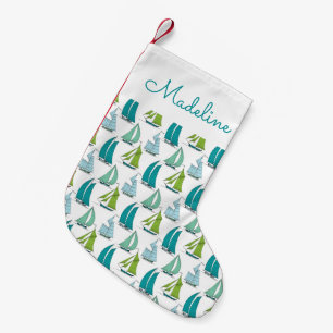 Petite Chaussette De Noël Les voiliers sur le motif   de l'eau ajoutent