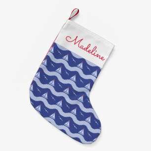 Petite Chaussette De Noël Les voiliers sur un motif rayé de mer ajoutent