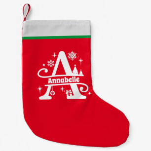 Petite Chaussette De Noël Lettre A Noël Monogramme Nom initial Rouge Blanc