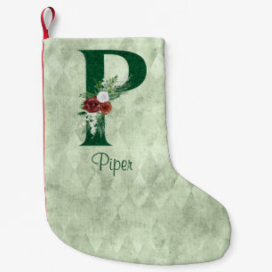 Petite Chaussette De Noël Lettre florale d'hiver illustrée P personnalisée