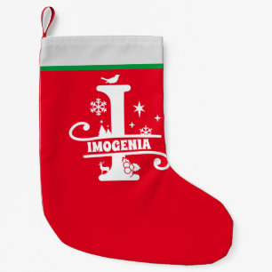 Petite Chaussette De Noël Lettre I Noël Monogramme Nom initial Rouge Blanc
