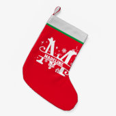 Petite Chaussette De Noël Lettre M Monogramme de Noël Nom initial Rouge Blan (Devant (Accrochage))