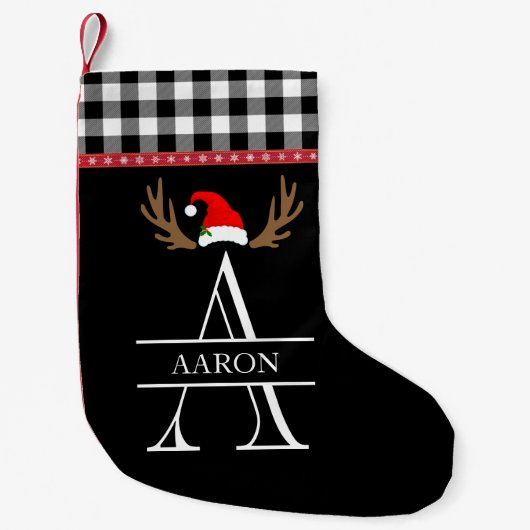 Petite Chaussette De Noël Lettre Monogramme A Plaid Noir, Rouge Blanc (Devant)