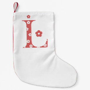 Petite Chaussette De Noël LETTRE Motif Fleur L(rouge)