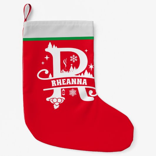 Petite Chaussette De Noël Lettre R Noël Monogramme Nom initial Rouge Blanc (Devant)