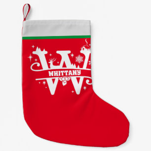 Petite Chaussette De Noël Lettre W Noël Monogramme Nom initial Rouge Blanc
