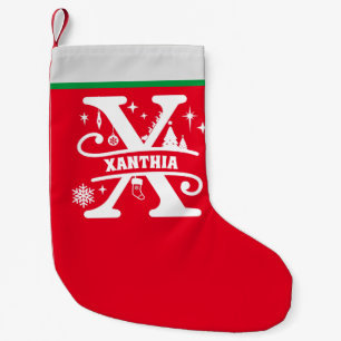Petite Chaussette De Noël Lettre X Noël Monogramme Nom initial Rouge Blanc