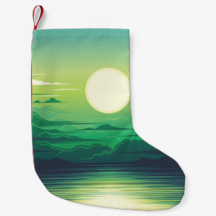 Petite Chaussette De Noël Lever de soleil dans la mer habillage d'illustrati