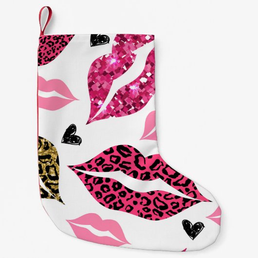 Petite Chaussette De Noël Lèvres scintillantes : Motif de mode Leopard (Devant)