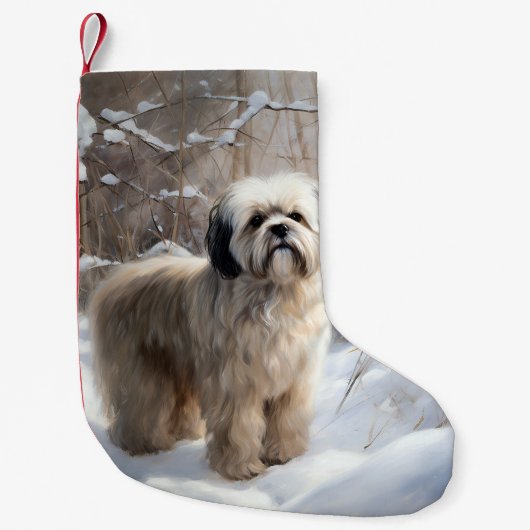 Petite Chaussette De Noël Lhassa Apso Laisse Neige Noël (Devant)