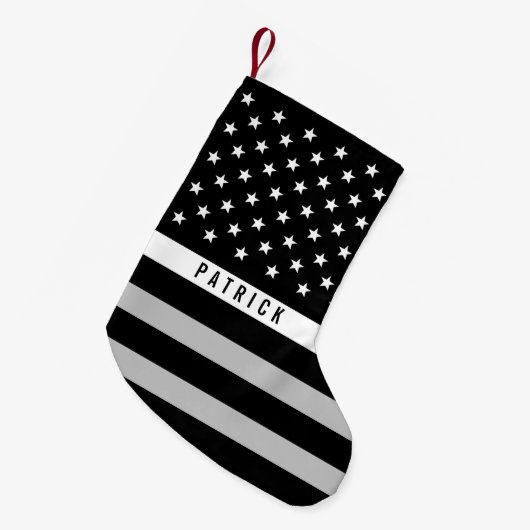 Petite Chaussette De Noël Ligne blanche mince monogramme de SME de drapeau (Devant (Accrochage))