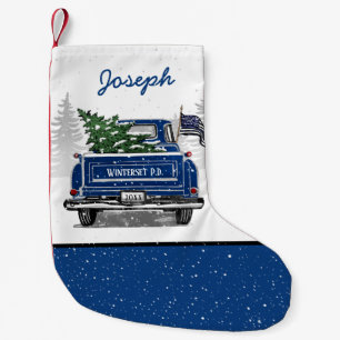 Petite Chaussette De Noël Ligne Bleue Mince Vintage Camion Bleu Département 