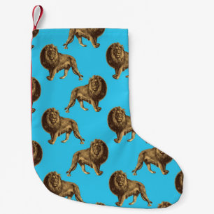 Petite Chaussette De Noël Lion Bleu Animaux Sauvages Zoo Roi Safari Africain
