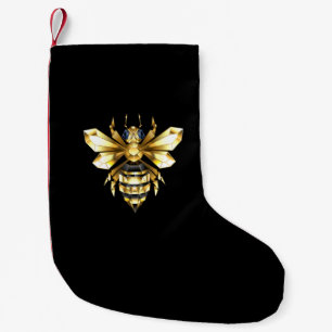 Petite Chaussette De Noël Logo Faux Gold Foil Bee Polygonal sur Noir