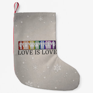 Petite Chaussette De Noël Love is Love text with Silhouette LGBT People