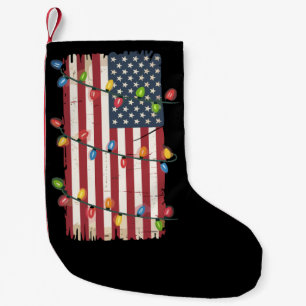 Petite Chaussette De Noël Lumières de Noël Drapeau USA Patriotique Vétéran N