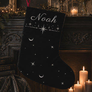 Petite Chaussette De Noël Lune étoilée céleste Noël noir argent