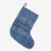 Petite Chaussette De Noël Macro Dénim Bleu, Texture Gros Plan. (Devant (Accrochage))