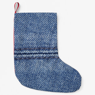Petite Chaussette De Noël Macro Dénim Bleu, Texture Gros Plan.