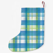 Petite Chaussette De Noël Madras Plaid Green et Blue (Dos)