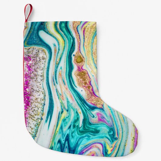 Petite Chaussette De Noël Magic Marbling : Metallic Paint Design. (Devant)