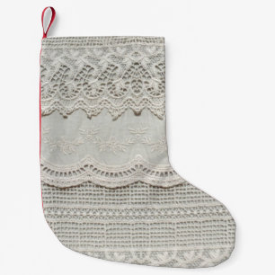Petite Chaussette De Noël Magnifique, subtile, textile laqué blanc gros plan