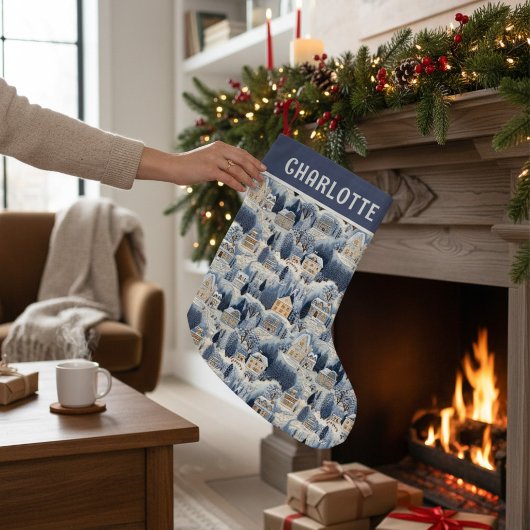 Petite Chaussette De Noël Maisons d'hiver neigeuses de Noël brodées