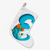Petite Chaussette De Noël Majuscule E monogramme floral (Devant (Accrochage))