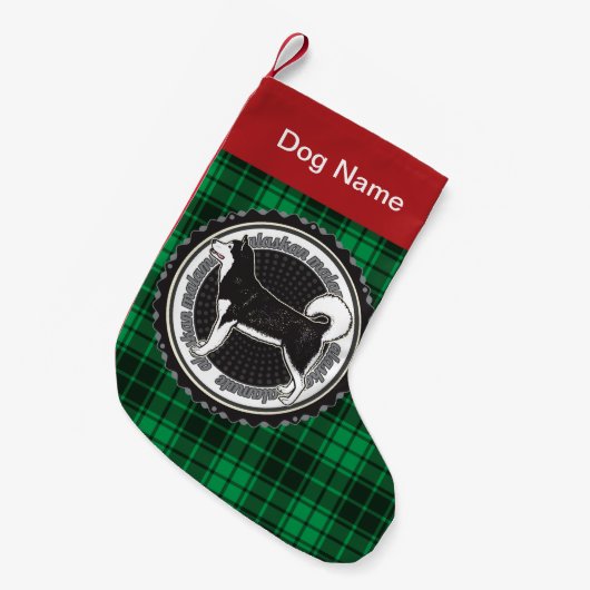 Petite Chaussette De Noël Malamute Dog Green Plaid personnalisé en Alaska (Devant (Accrochage))