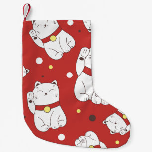 Petite Chaussette De Noël Maneki-Neko chat, motif japonais de doodle.