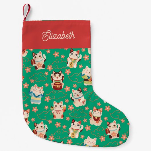Petite Chaussette De Noël Maneki Neko Lucky Cats Personalized  (Devant)