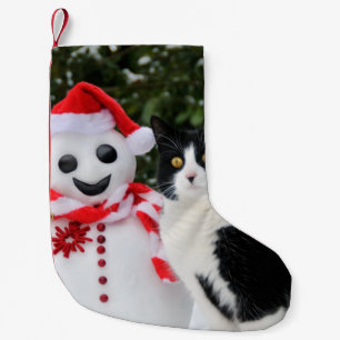 Petite Chaussette De Noël Manteau de Noël de chat et de bonhomme de neige d