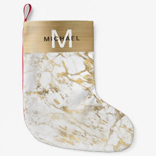 Petite Chaussette De Noël Marbre blanc métallique Monogram Gold