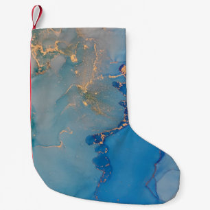 Petite Chaussette De Noël marbre bleu Abstrait avec or parties scintillant