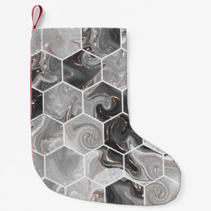 Petite Chaussette De Noël Marbre hexagone texture transparente avec motif or